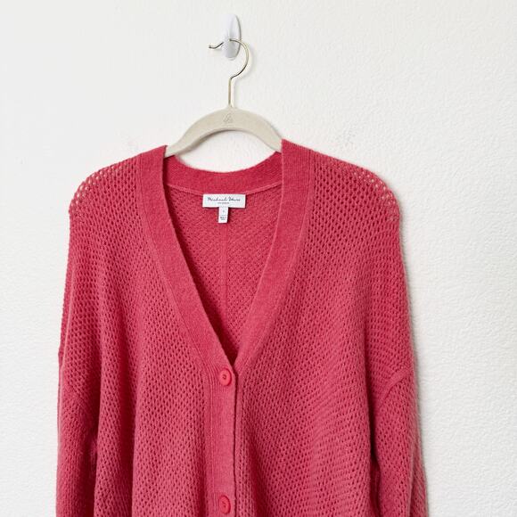 [Michael Stars] Pink Wool Blend Open Knit Cozy V-Neck Cardigan Sweater Sz Large - Picture 3 of 11